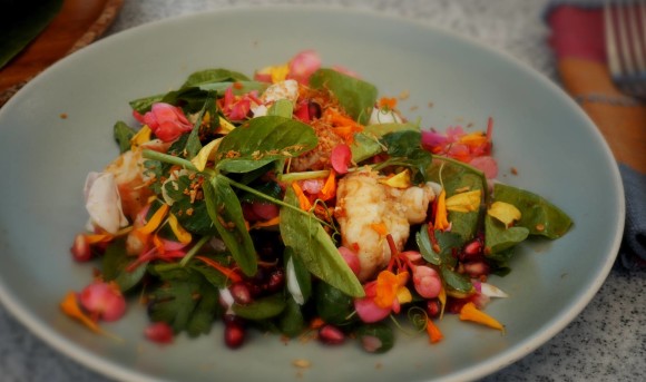 Grilled Shrimp & Rose Petal Salad
